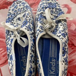 Blue and White Floral Keds Size 8